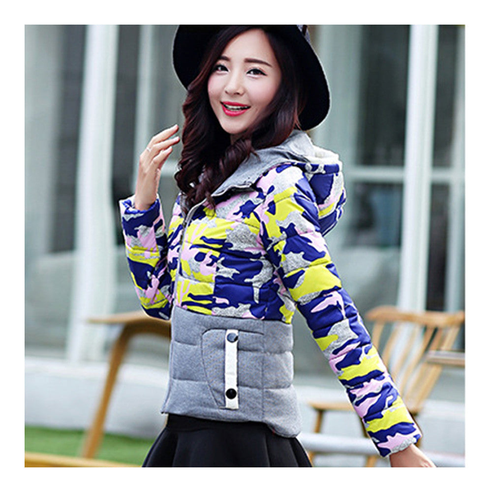 Light Thin Down Coat Hoodied Camouflage Short   blue   M - Mega Save Wholesale & Retail - 3