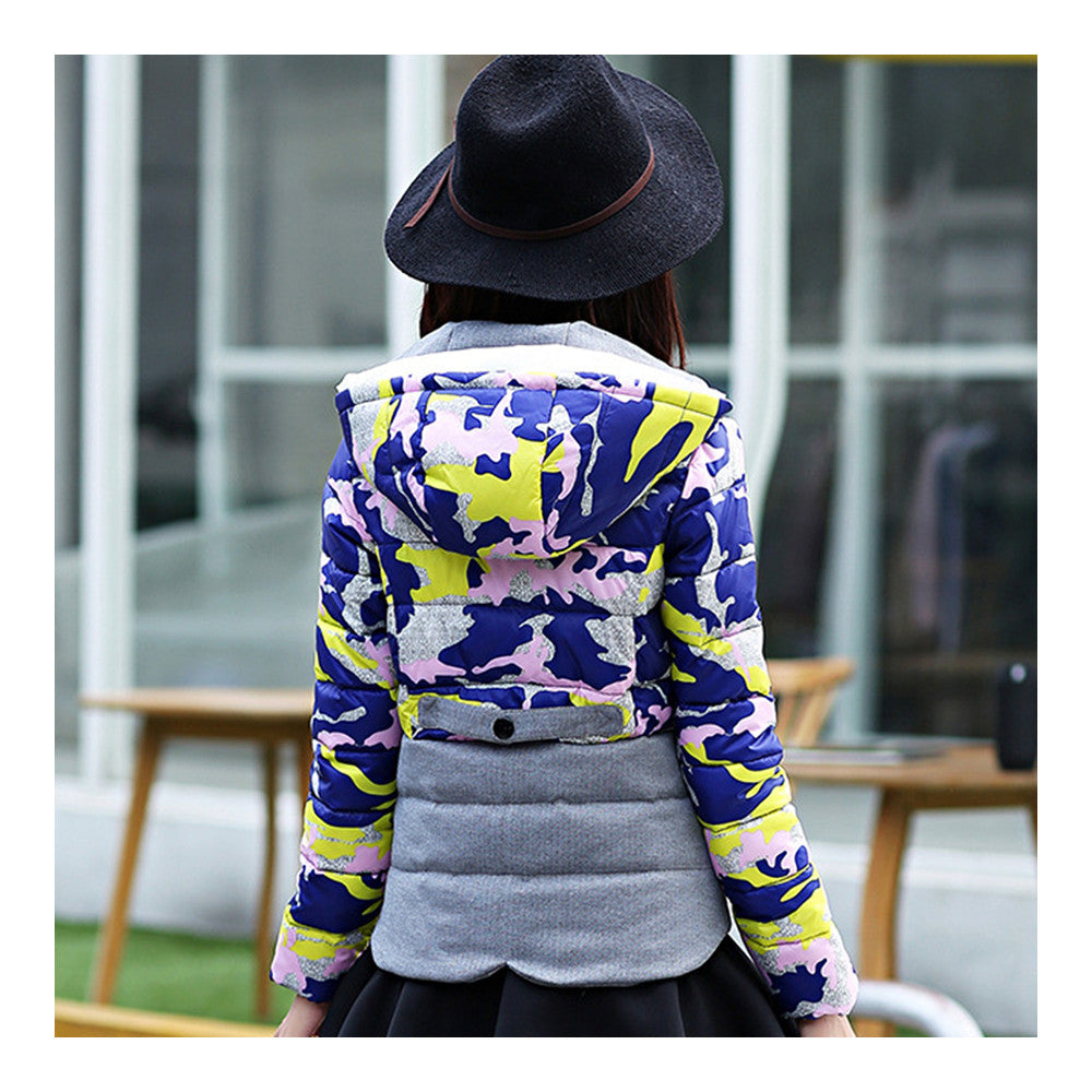 Light Thin Down Coat Hoodied Camouflage Short   blue   M - Mega Save Wholesale & Retail - 4