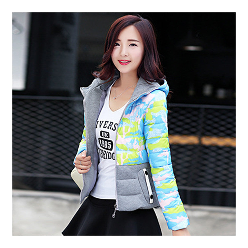 Light Thin Down Coat Hoodied Camouflage Short   green   M - Mega Save Wholesale & Retail - 2