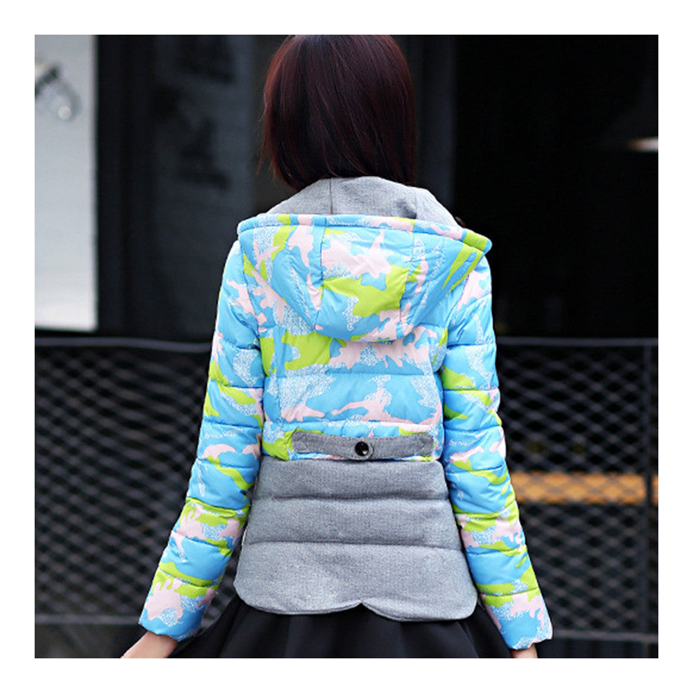 Light Thin Down Coat Hoodied Camouflage Short   green   M - Mega Save Wholesale & Retail - 4