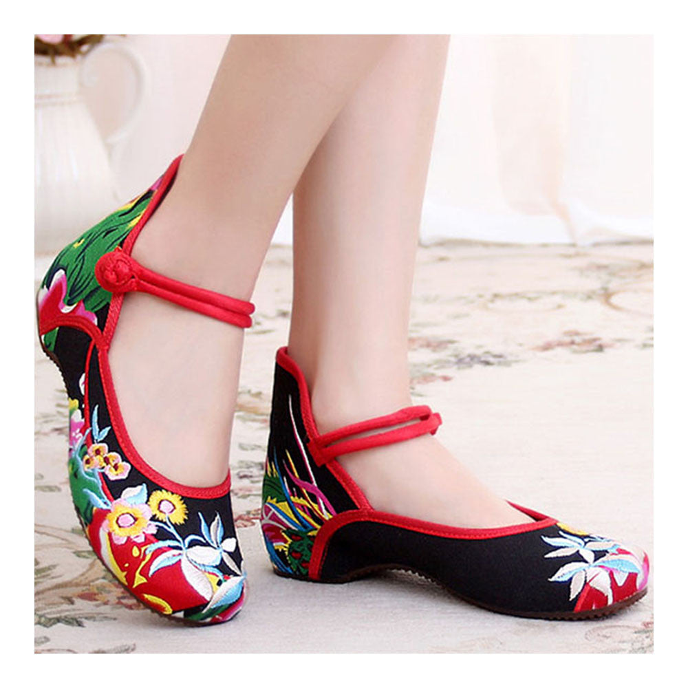 Chinese Embroidered Floral Shoes Women Ballerina Mary Jane Flat Ballet Cotton Loafer - Mega Save Wholesale & Retail - 3