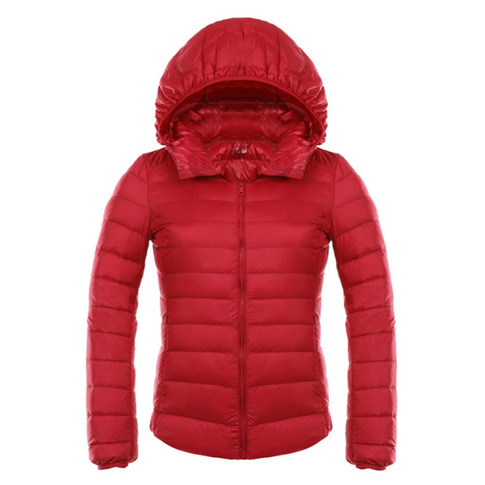 Woman Hooded Down Coat Short Thin Light Slim Plus Size   red    S - Mega Save Wholesale & Retail - 1