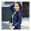 Woman Hooded Down Coat Short Thin Light Slim Plus Size   navy   S - Mega Save Wholesale & Retail - 2