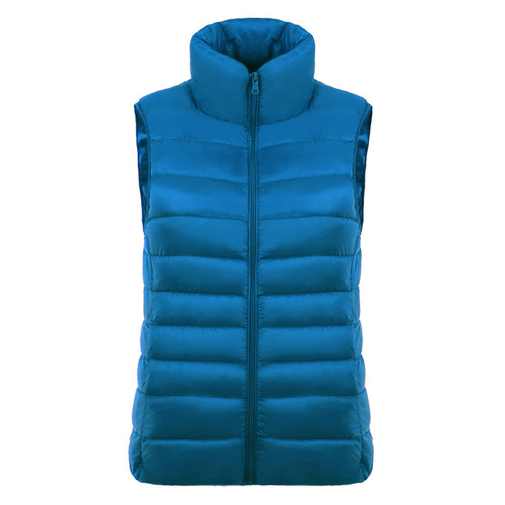 Down Coat Woman Short Slim Thin Light Plus Size Waistcoat   sapphire   S - Mega Save Wholesale & Retail - 1