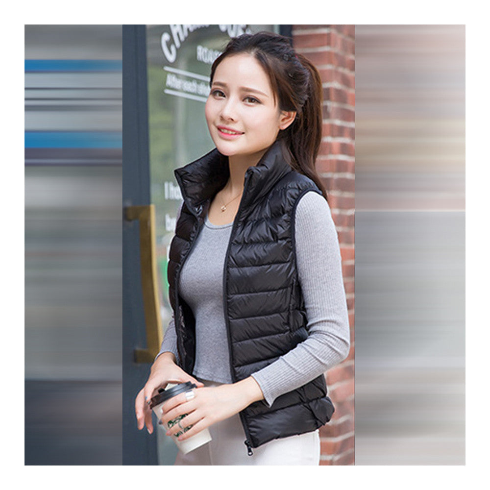 Down Coat Woman Short Slim Thin Light Plus Size Waistcoat   black    S - Mega Save Wholesale & Retail - 2