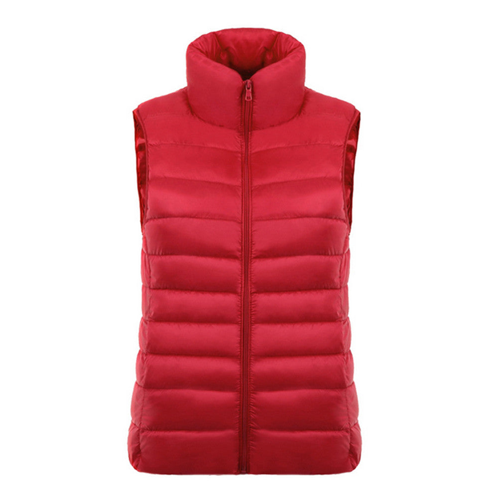 Down Coat Woman Short Slim Thin Light Plus Size Waistcoat   red    S - Mega Save Wholesale & Retail - 1