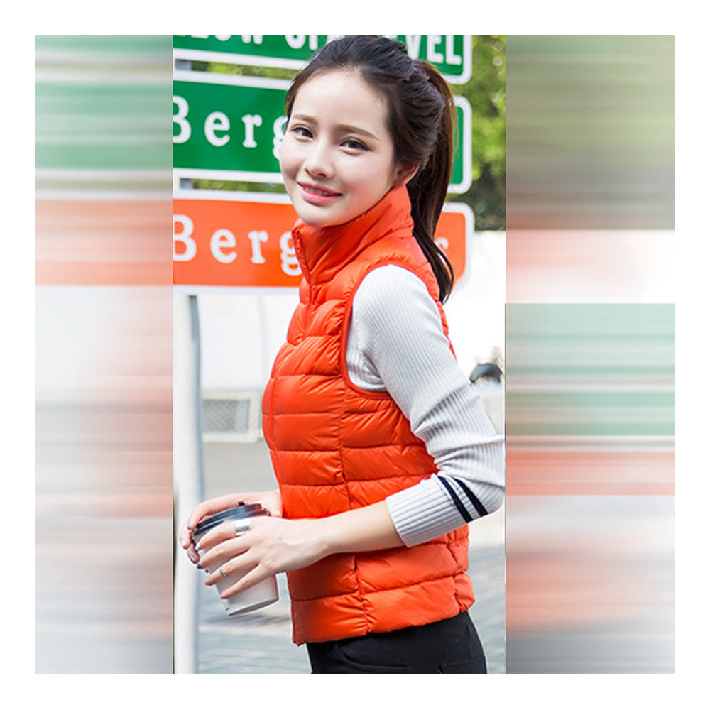 Down Coat Woman Short Slim Thin Light Plus Size Waistcoat   orange   S - Mega Save Wholesale & Retail - 2
