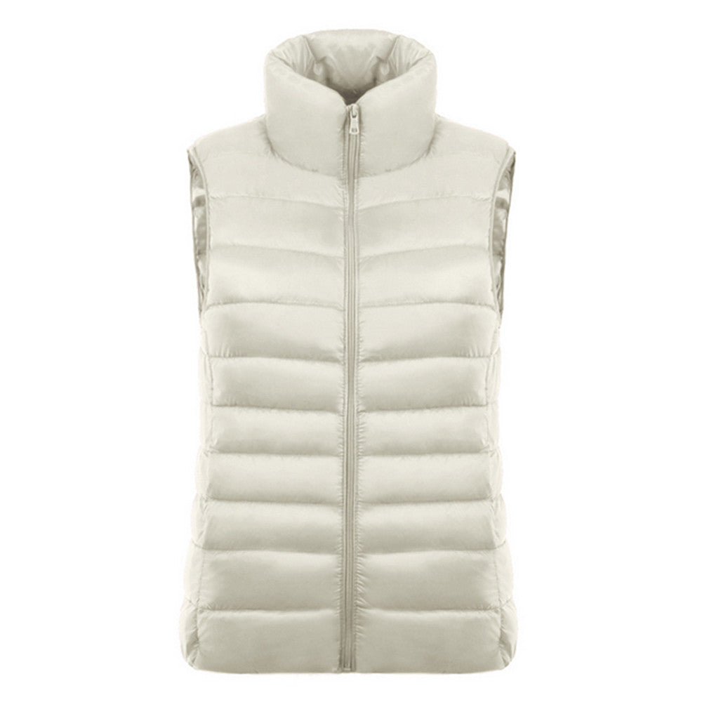 Down Coat Woman Short Slim Thin Light Plus Size Waistcoat   cream white    S - Mega Save Wholesale & Retail - 1