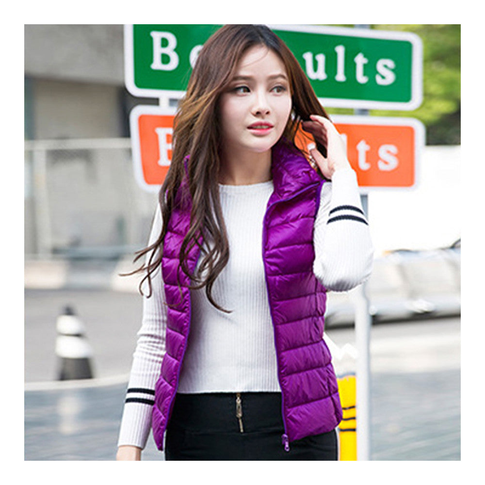 Down Coat Woman Short Slim Thin Light Plus Size Waistcoat   purple   S - Mega Save Wholesale & Retail - 2