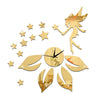 Living Room Mirror Wall Clock DIY Flower Elf Angle    golden - Mega Save Wholesale & Retail