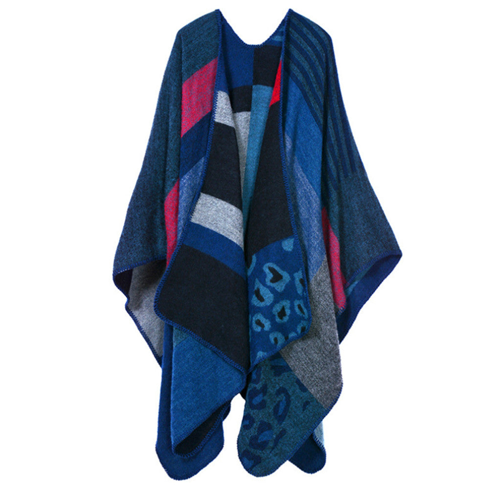 Thick Long Decorative Cloak Tippet Scarf    leopard print blue - Mega Save Wholesale & Retail