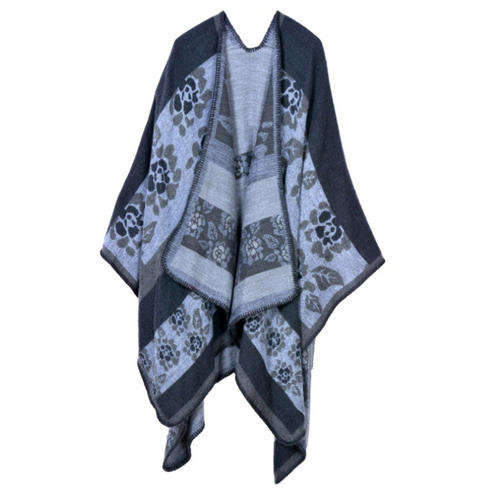 Thick Long Decorative Cloak Tippet Scarf    flower grey - Mega Save Wholesale & Retail