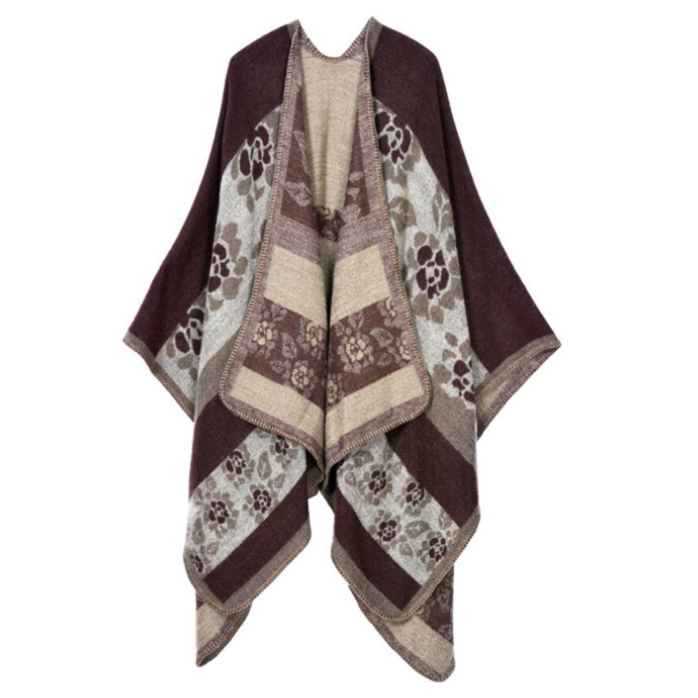 Thick Long Decorative Cloak Tippet Scarf    flower coffee - Mega Save Wholesale & Retail