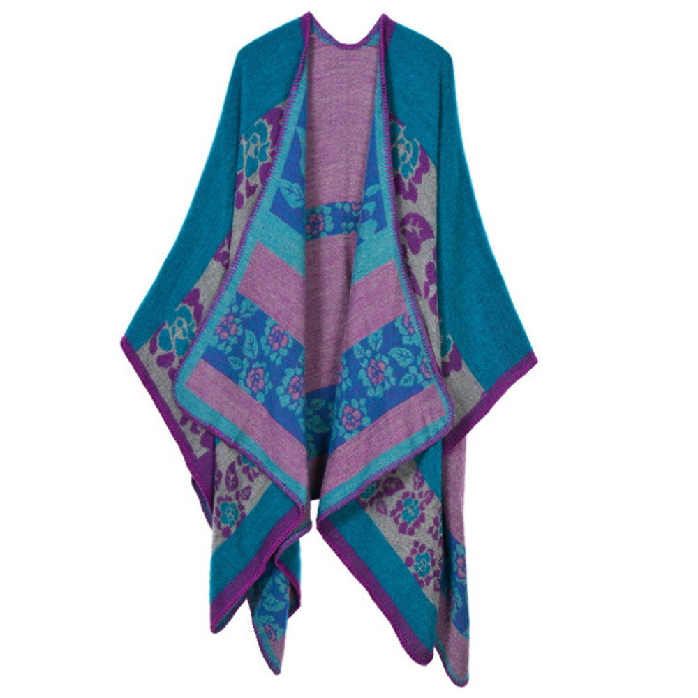 Thick Long Decorative Cloak Tippet Scarf    flower green - Mega Save Wholesale & Retail