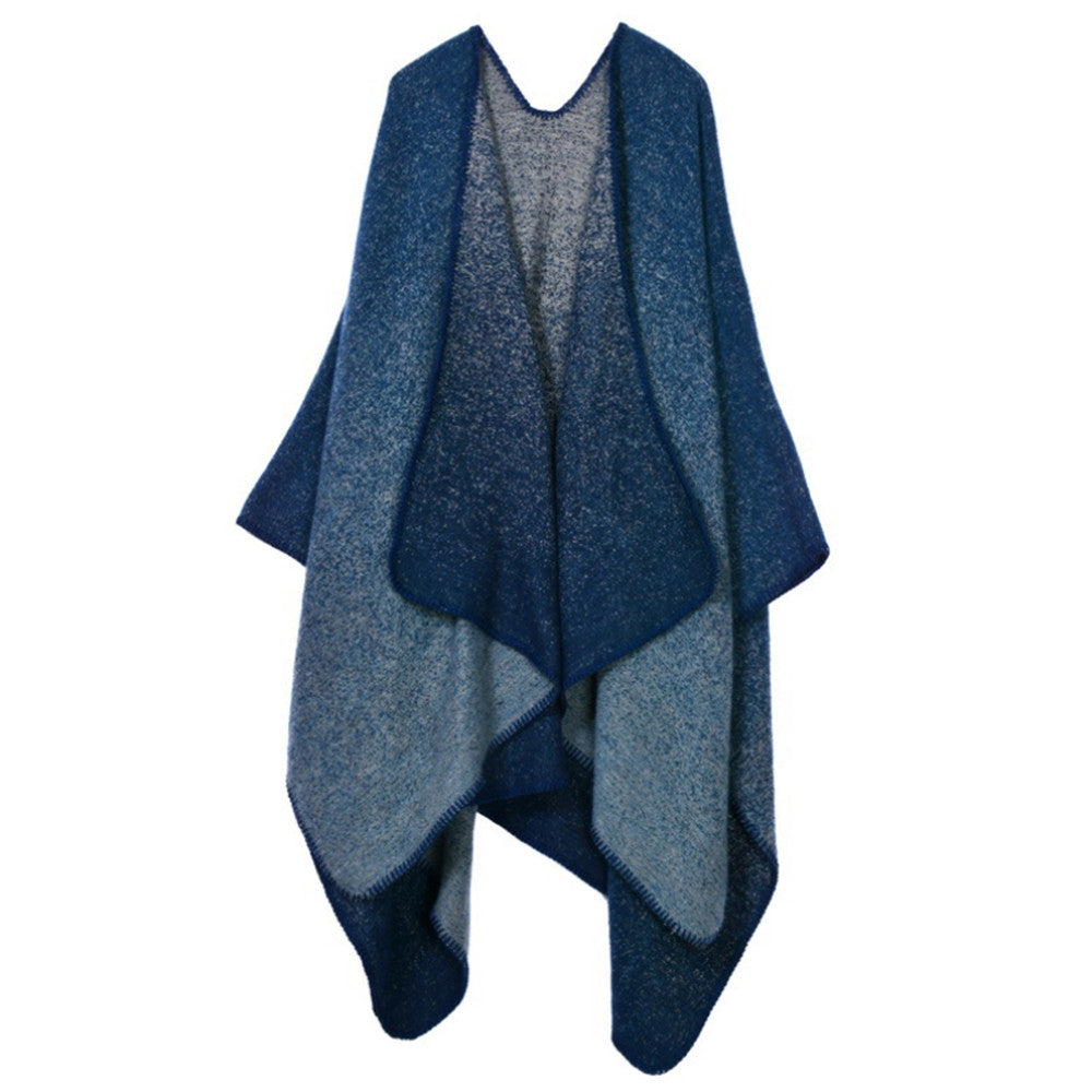 Thick Long Decorative Cloak Tippet Scarf    gradient navy - Mega Save Wholesale & Retail