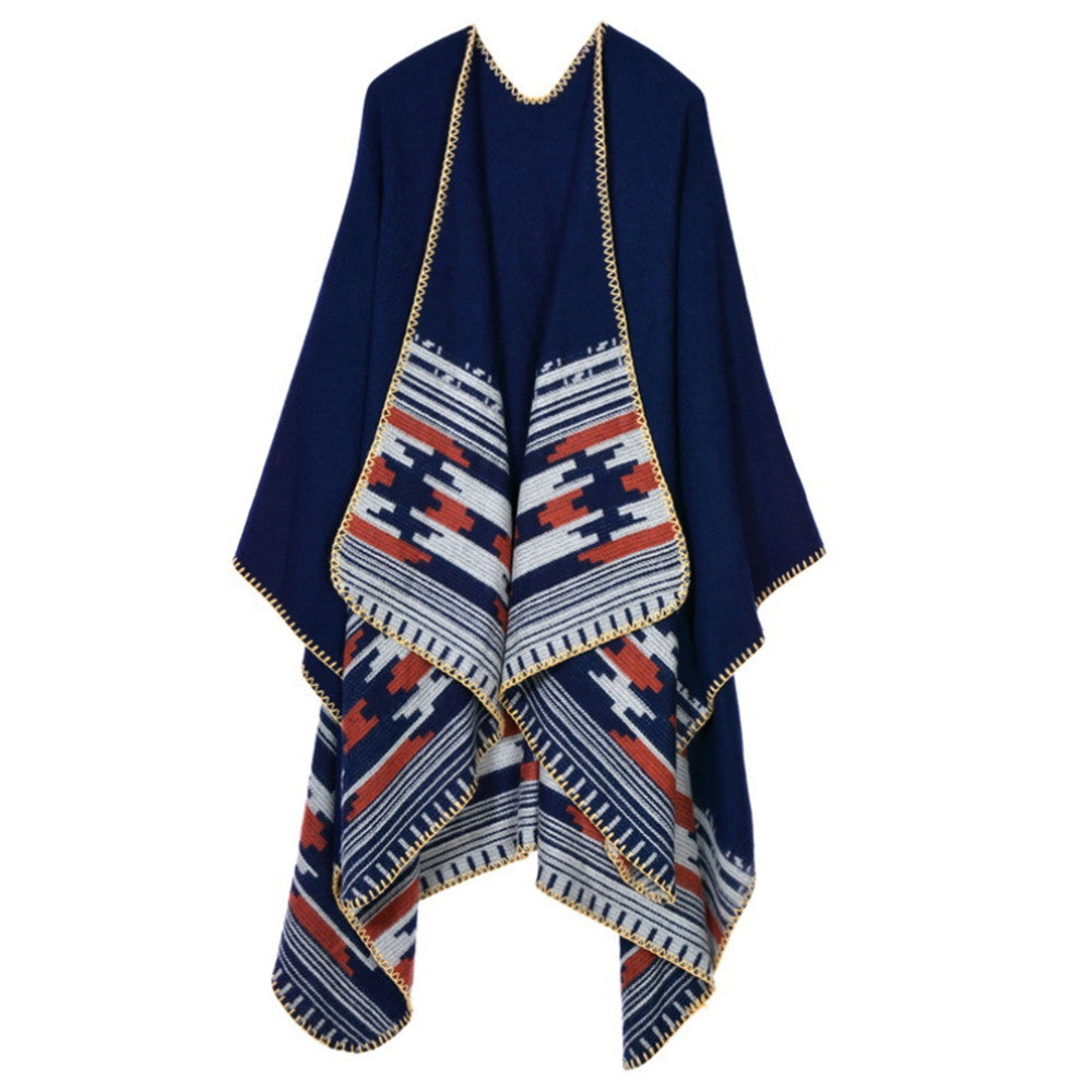 Thick Long Decorative Cloak Tippet Scarf    national navy - Mega Save Wholesale & Retail