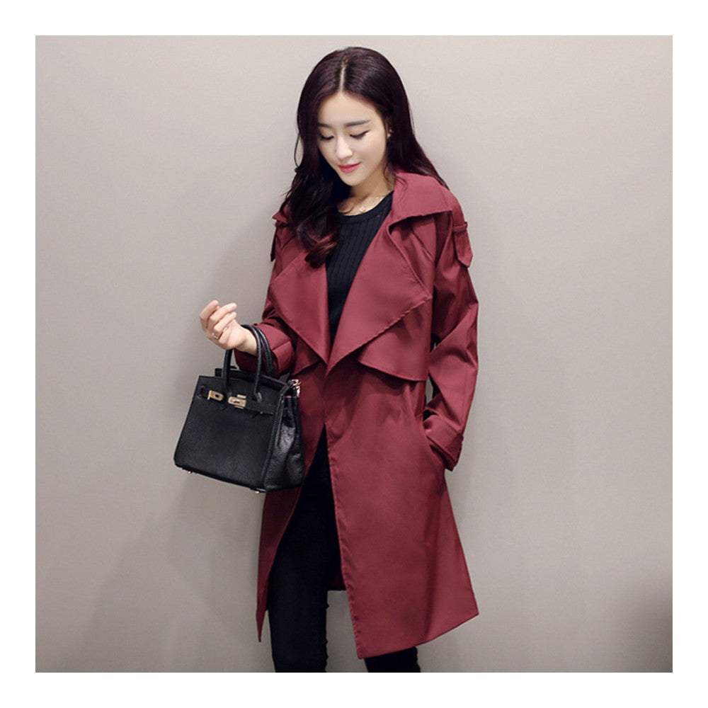 Woman Middle Long Wind Coat Casual Slim Plus Size   claret   S - Mega Save Wholesale & Retail - 1