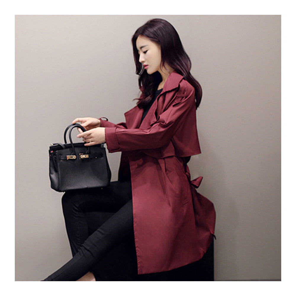 Woman Middle Long Wind Coat Casual Slim Plus Size   claret   S - Mega Save Wholesale & Retail - 2