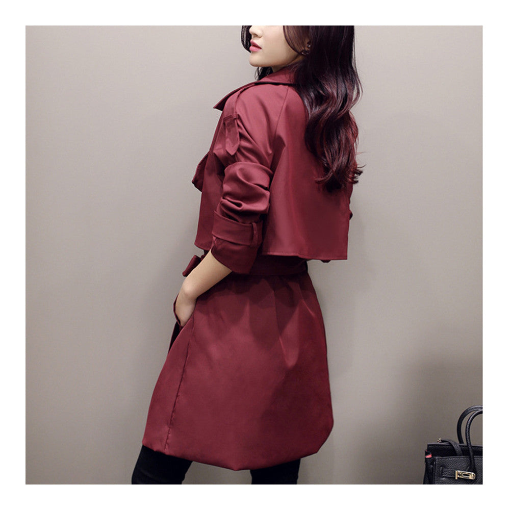 Woman Middle Long Wind Coat Casual Slim Plus Size   claret   S - Mega Save Wholesale & Retail - 4