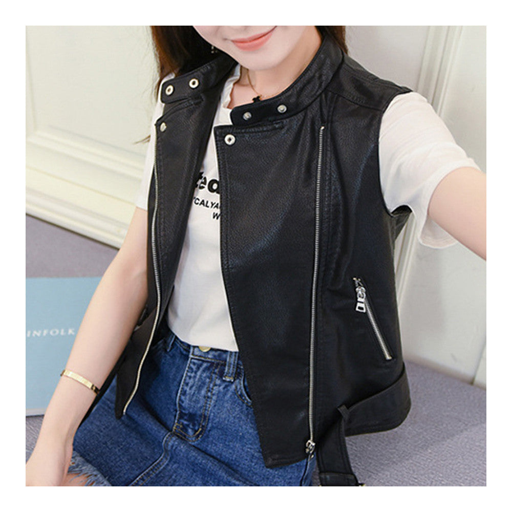 Woman Faux Leather Biker Waistcoat Sleeveless Coat    S - Mega Save Wholesale & Retail - 2