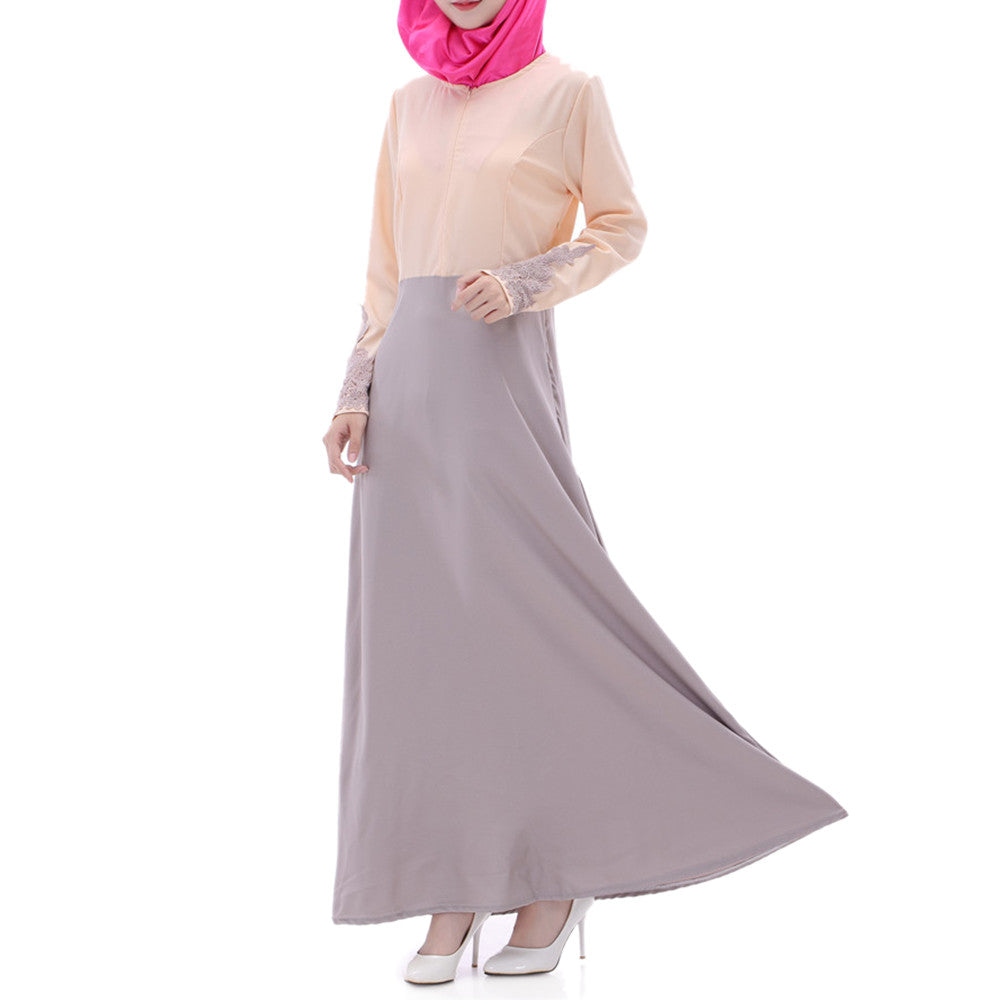 Muslim Motley Lace Cuff Long Dress  silver  M - Mega Save Wholesale & Retail - 2