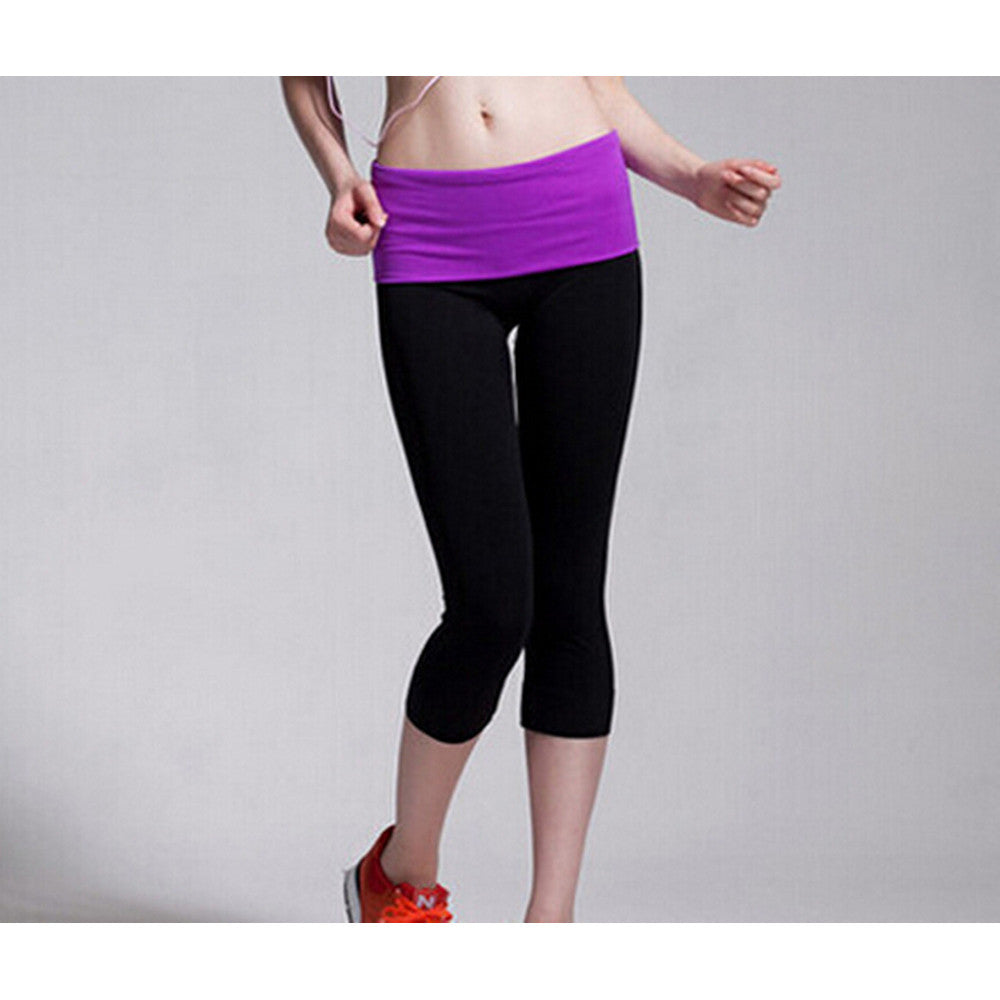 Women Yoga Running Elastic Sport Pants Leggings Fitness Trouser Capri Trousers Purple - Mega Save Wholesale & Retail
