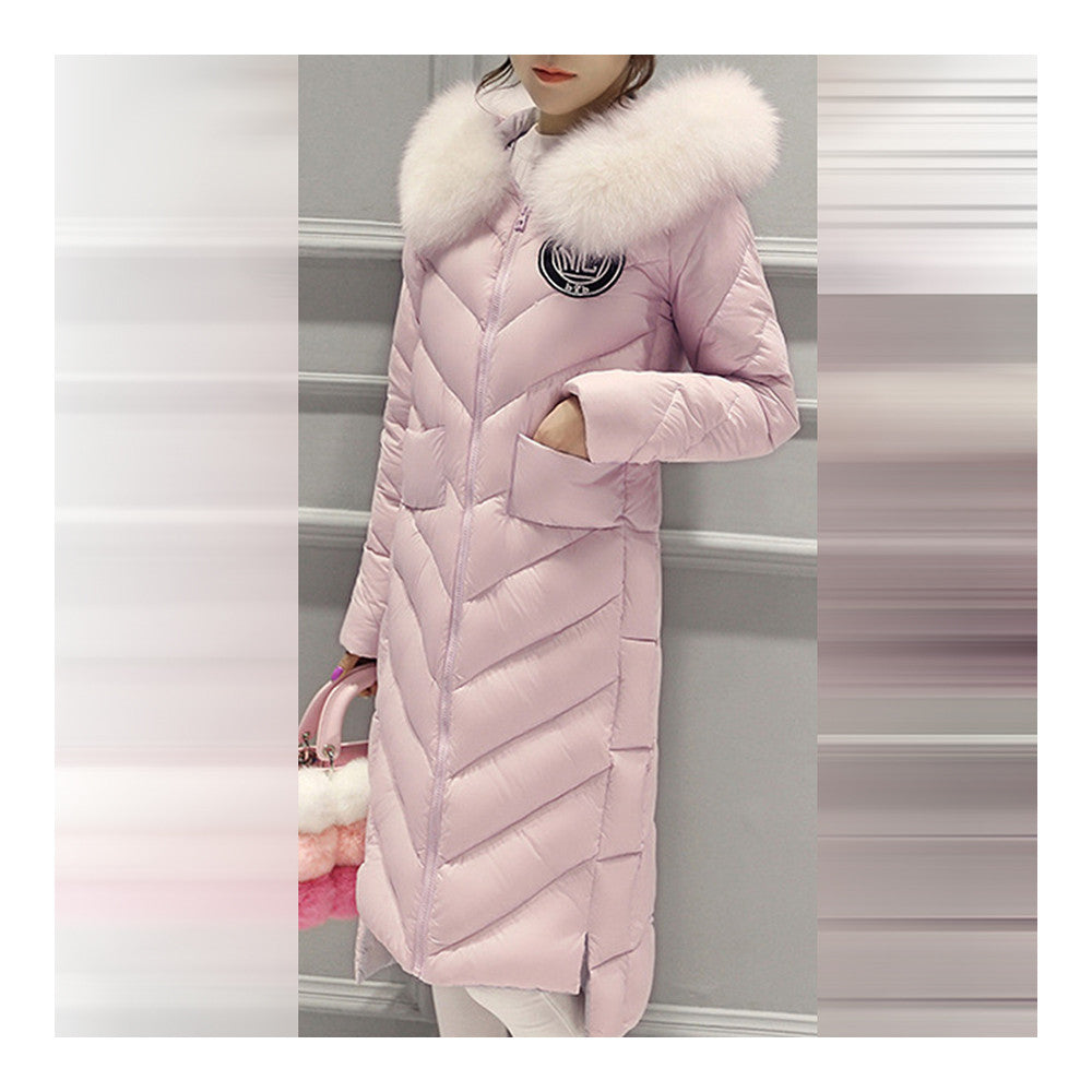 Thick Fox Fur Collar Woman Down Coat Warm Long   pink   S - Mega Save Wholesale & Retail - 1