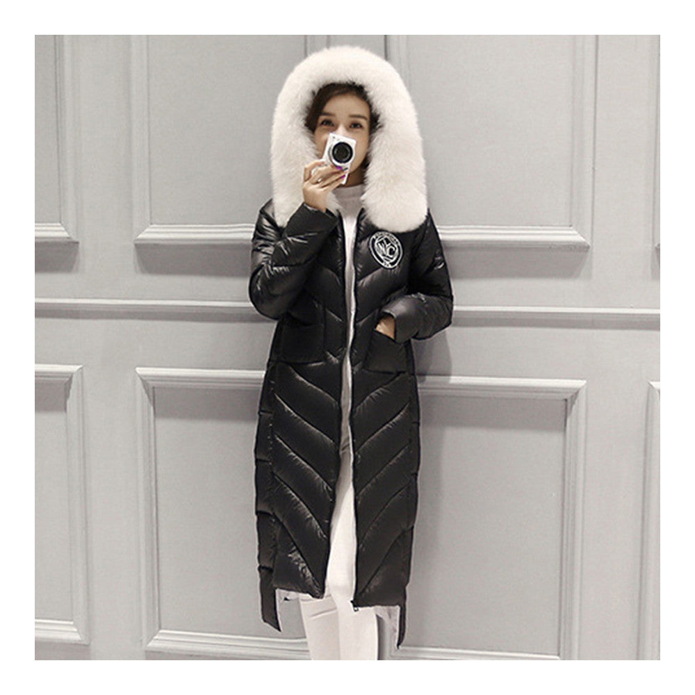 Thick Fox Fur Collar Woman Down Coat Warm Long  black    S - Mega Save Wholesale & Retail - 3