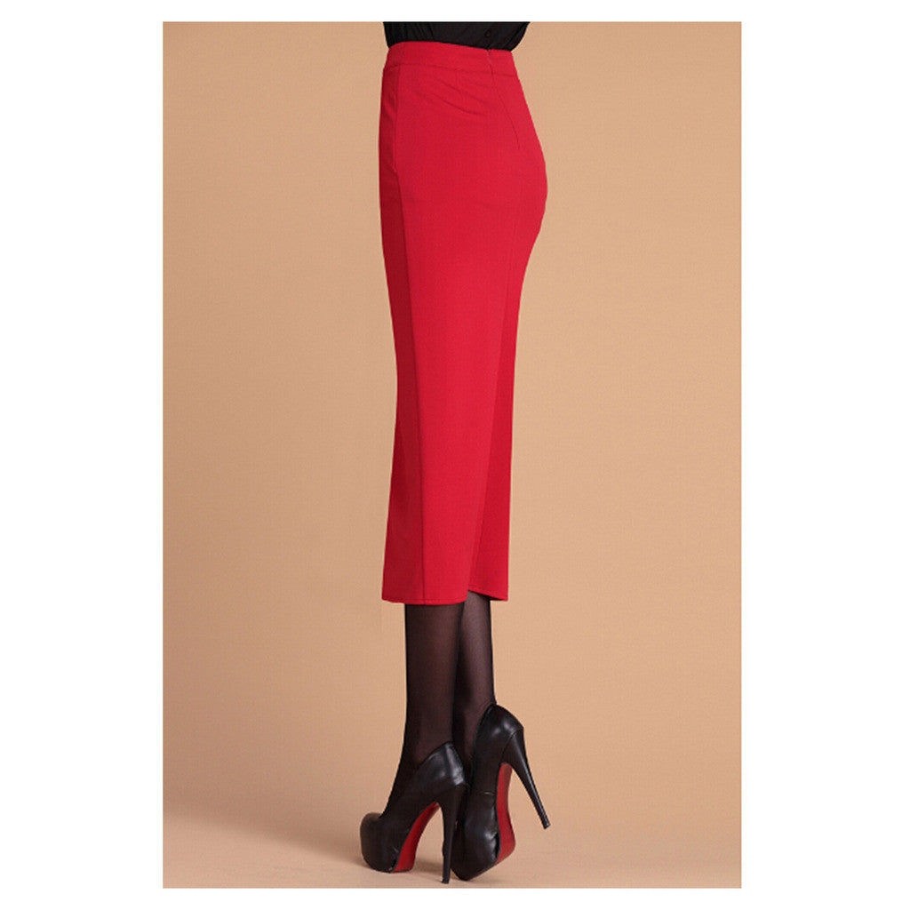 Sexy Womens Ladies Pencil Fit Skirt Pencil Slim Tight Skirt Waist Banded Rayon Long Slit Skirts - Mega Save Wholesale & Retail - 4