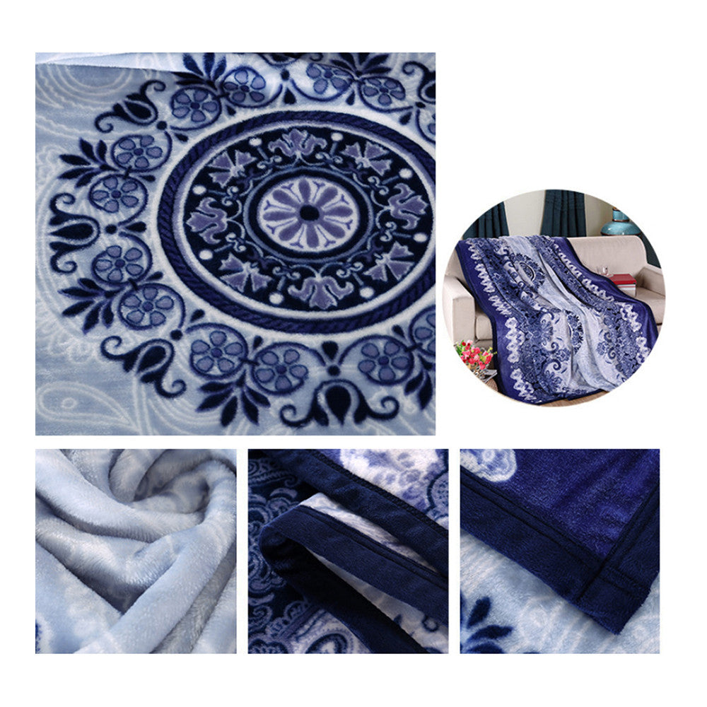 Blue and White Porcelain Thick Mink Cashmere Flannel Blanket Throw Gift Child Single Queen   200x230cm - Mega Save Wholesale & Retail - 2