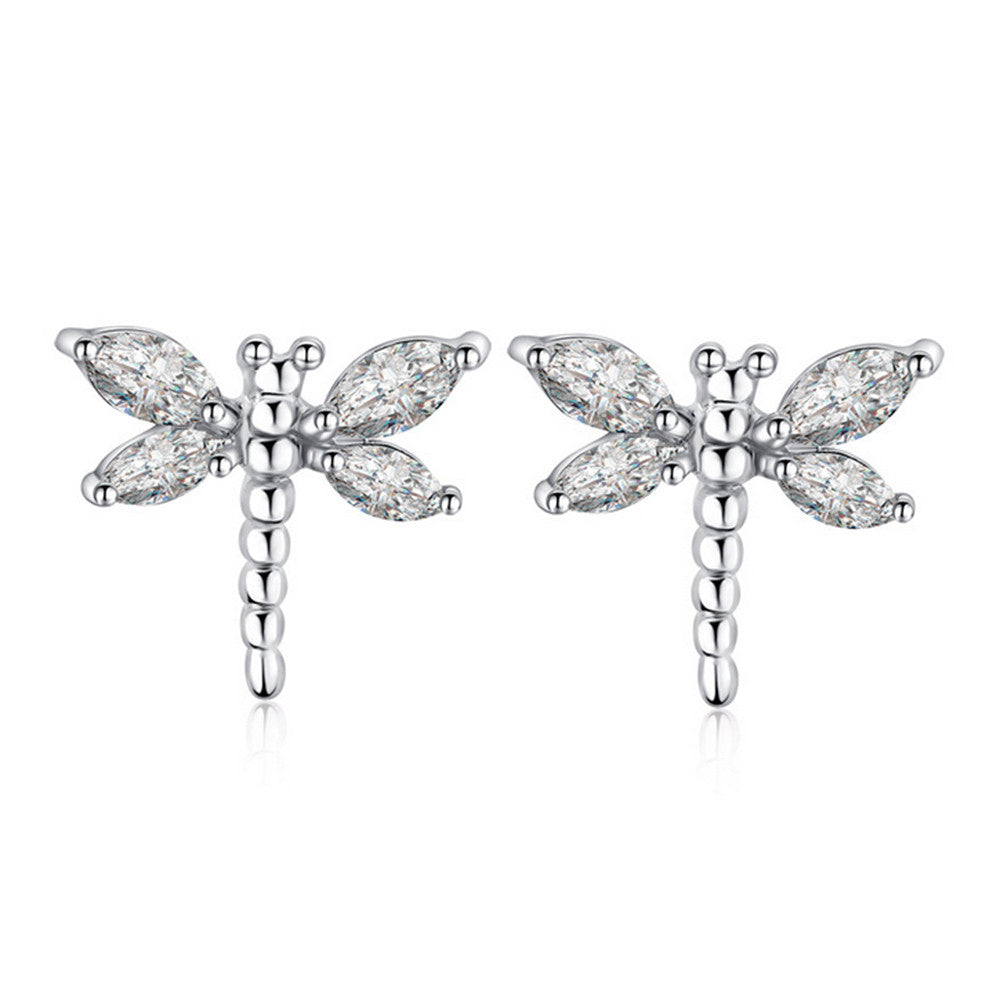 Dragonfly Shape Zircon Earrings   platinum plated white zircon - Mega Save Wholesale & Retail - 1