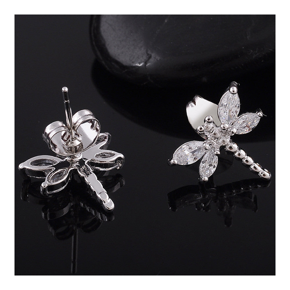 Dragonfly Shape Zircon Earrings   platinum plated white zircon - Mega Save Wholesale & Retail - 2