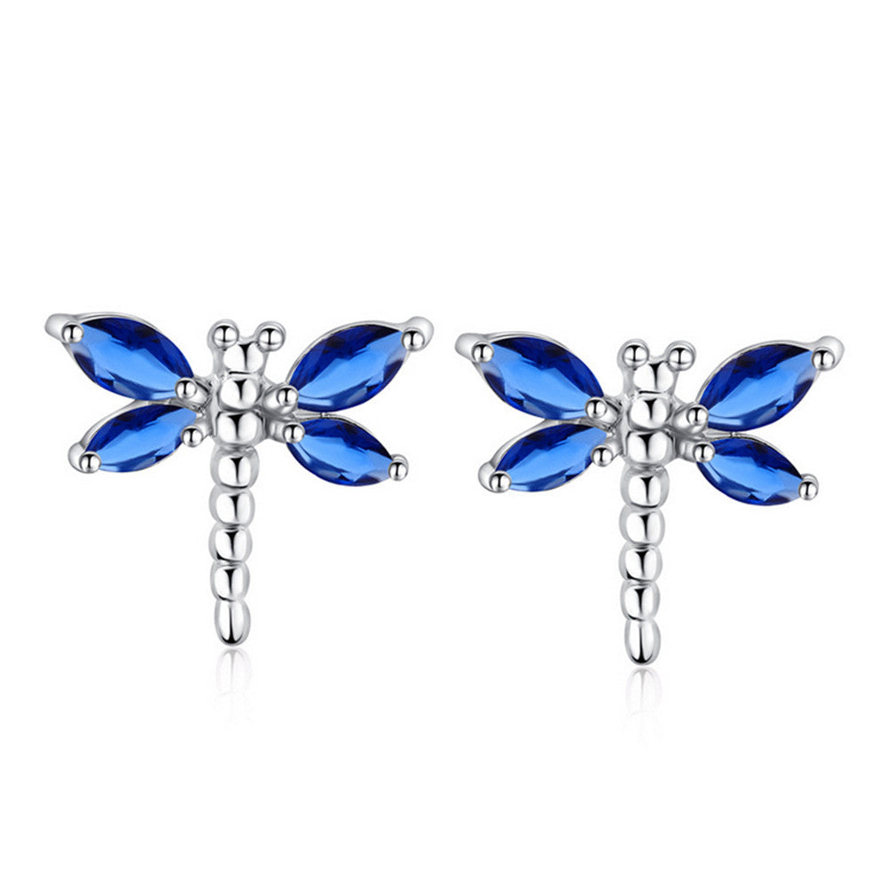 Dragonfly Shape Zircon Earrings    platinum plated blue zircon - Mega Save Wholesale & Retail - 1