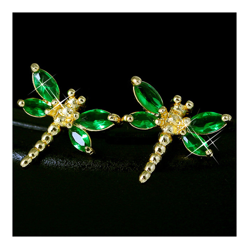 Dragonfly Shape Zircon Earrings   gold plated green zircon - Mega Save Wholesale & Retail - 2