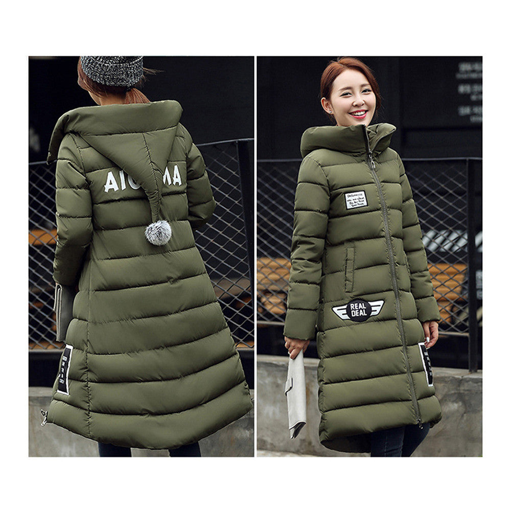 Winter Super Long Down Coat Woman Thick Slim Hooded   army green   M - Mega Save Wholesale & Retail - 3