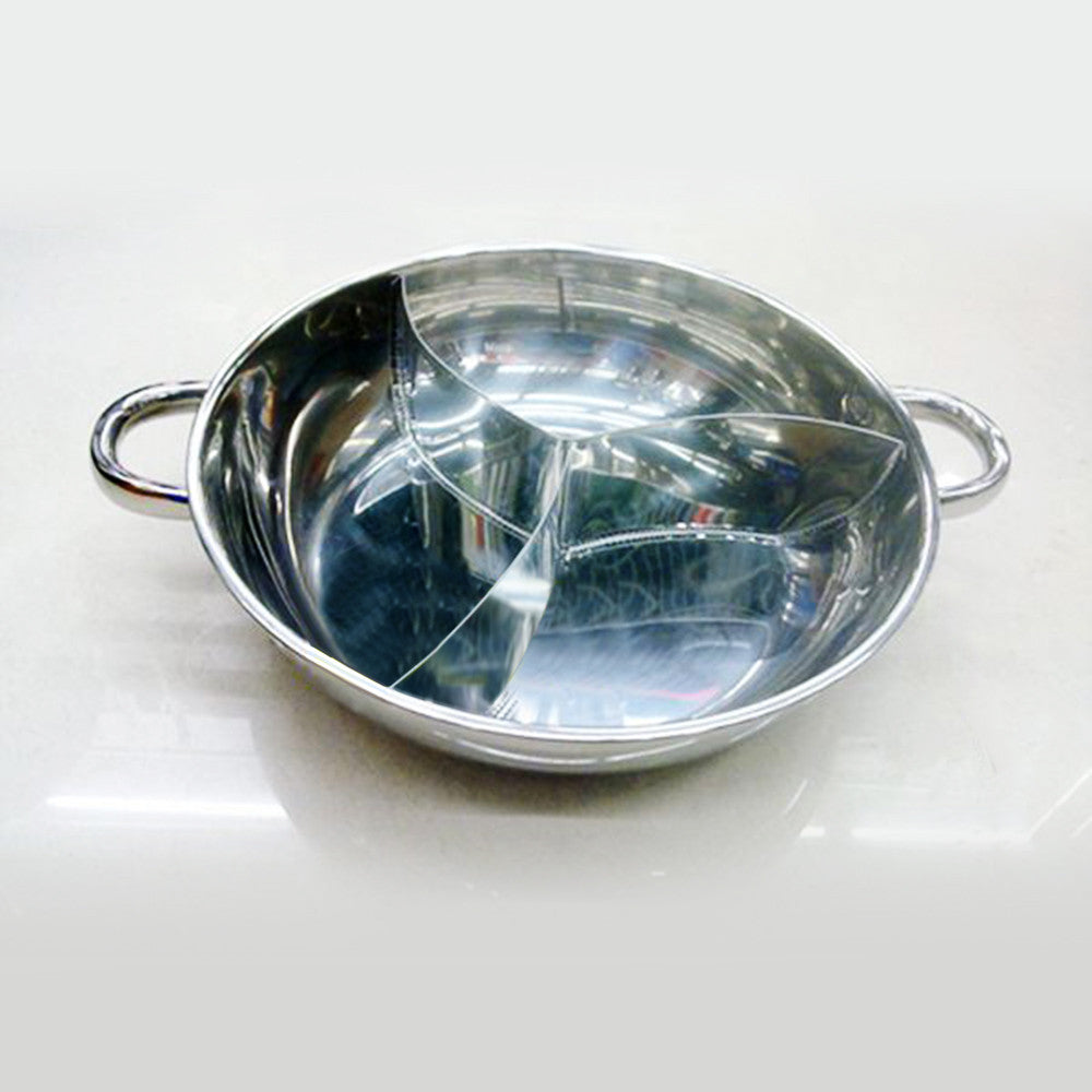 National free shipping stainless steel fondue pot duck pot with a lid shamisen lamb 3 three grid Cooker dedicated pot  34CM - Mega Save Wholesale & Retail - 3