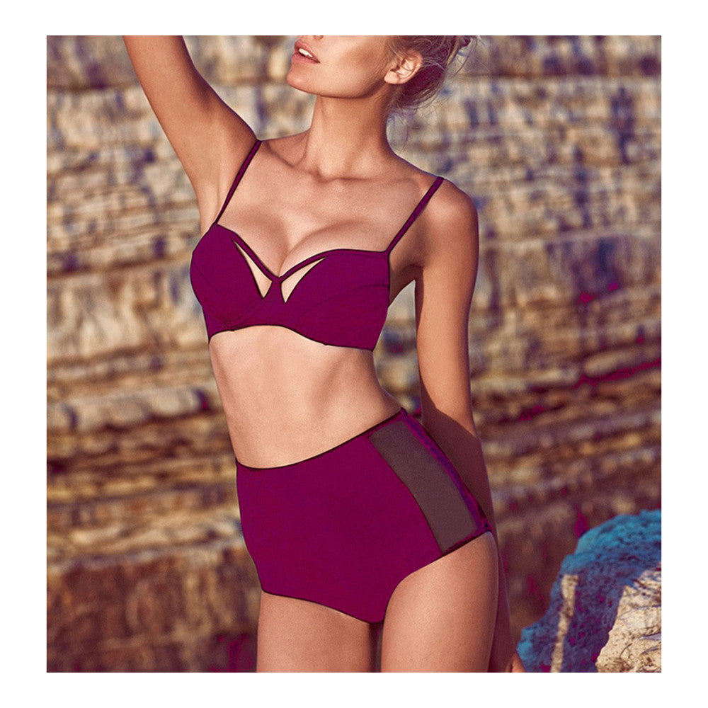 High Waist Swimwear Swimsuit Women Bikini Push-Ups   dark purple  S - Mega Save Wholesale & Retail - 1