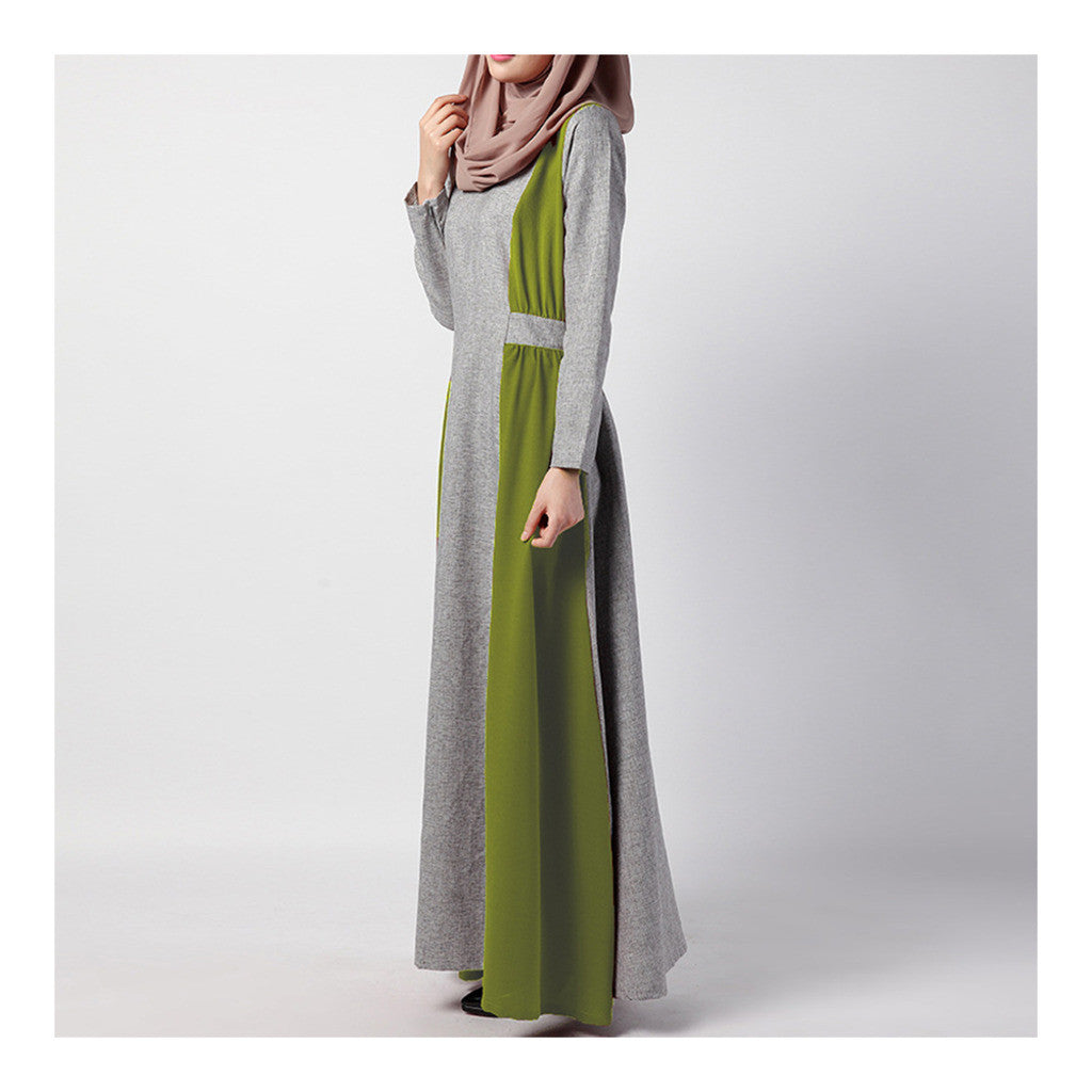 Muslim Women Garments Dress Splicing   green   M - Mega Save Wholesale & Retail - 3