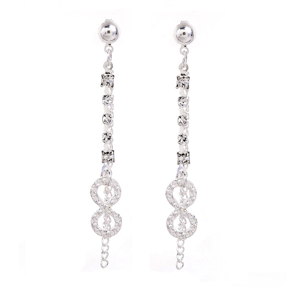 Stylish Fashionable Ear Studs Galvanized Silver Long Chains - Mega Save Wholesale & Retail - 1