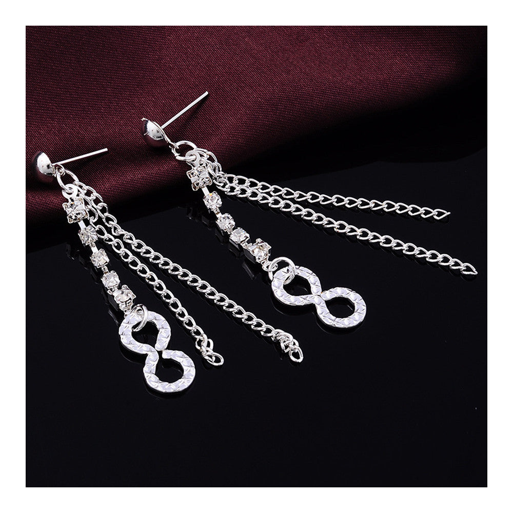 Stylish Fashionable Ear Studs Galvanized Silver Long Chains - Mega Save Wholesale & Retail - 2