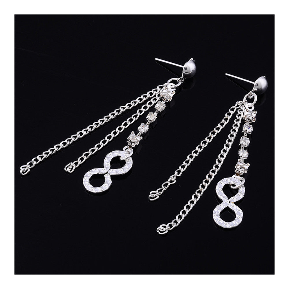 Stylish Fashionable Ear Studs Galvanized Silver Long Chains - Mega Save Wholesale & Retail - 3