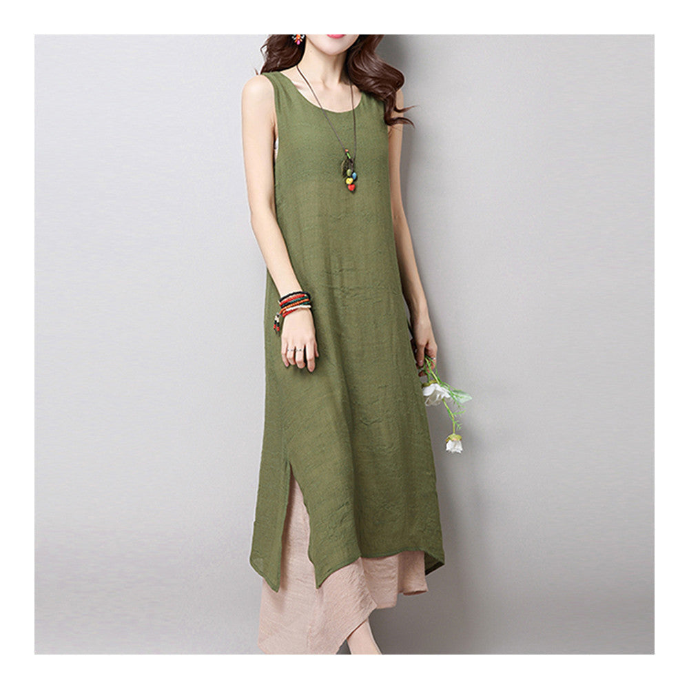 Cotton&Flax Dress Loose Vest Skirt   dark green   M - Mega Save Wholesale & Retail - 2