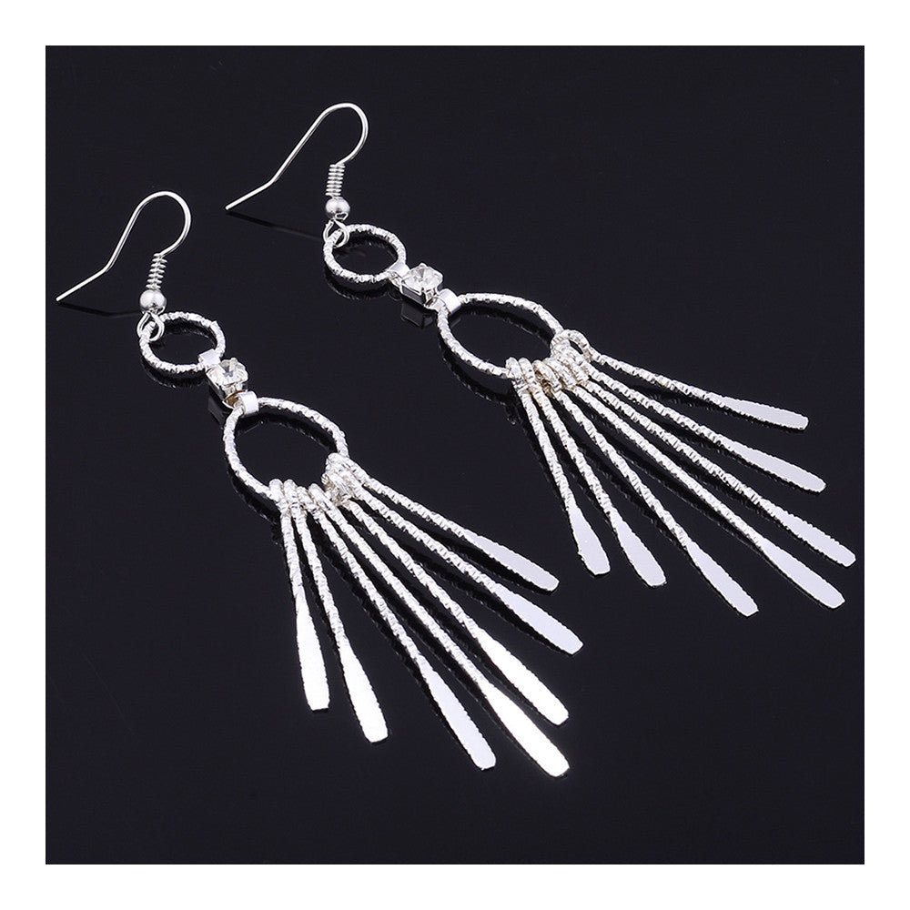 Long Earrings Tassel Silver Galvanized - Mega Save Wholesale & Retail - 2