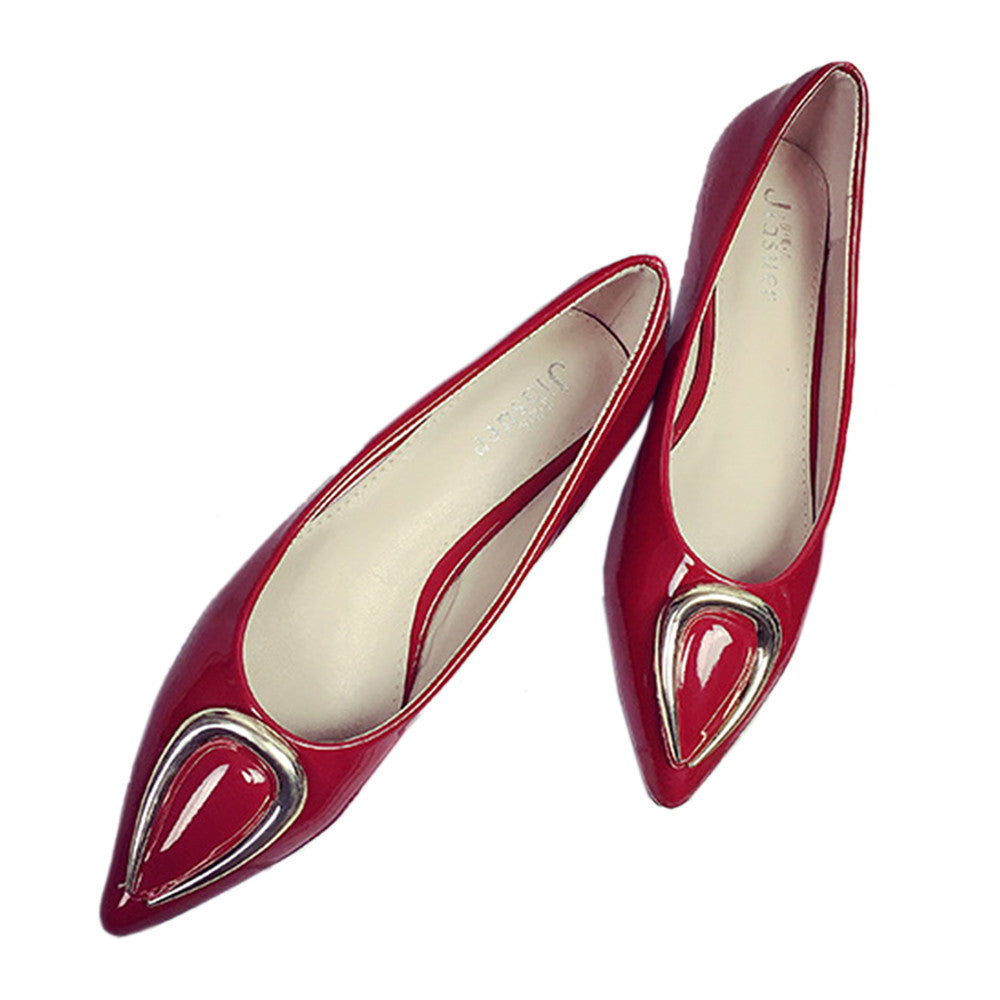 Ox Horn Metal Pointed Low-cut Women Thin Shoes  red  35 - Mega Save Wholesale & Retail