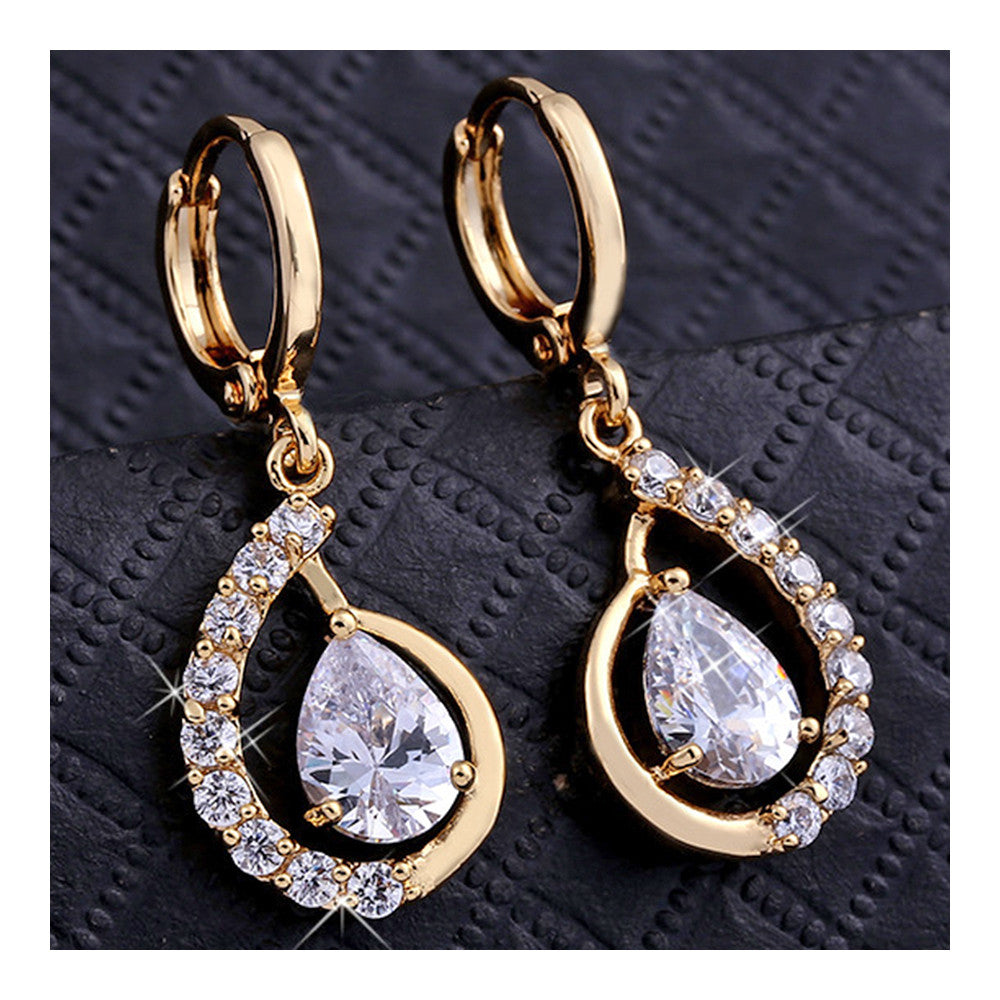 Fake Gold Earrings 18K    gold plated white zircon - Mega Save Wholesale & Retail - 2