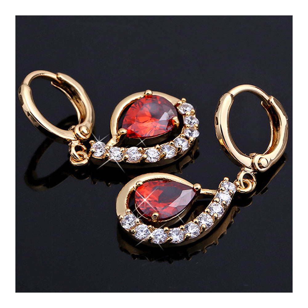 Fake Gold Earrings 18K     gold plated red zircon - Mega Save Wholesale & Retail - 2