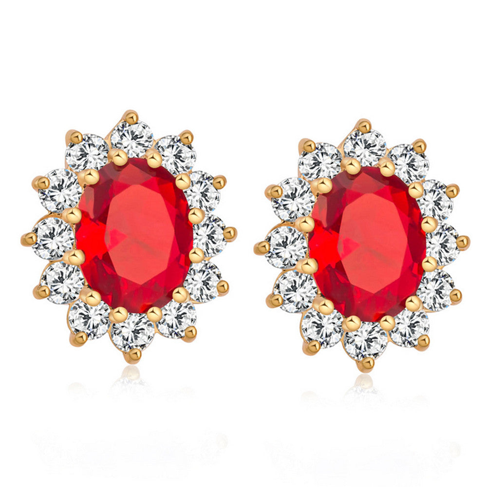 Vintage Court Big Gem Ear Studs   gold plated red zircon - Mega Save Wholesale & Retail - 1