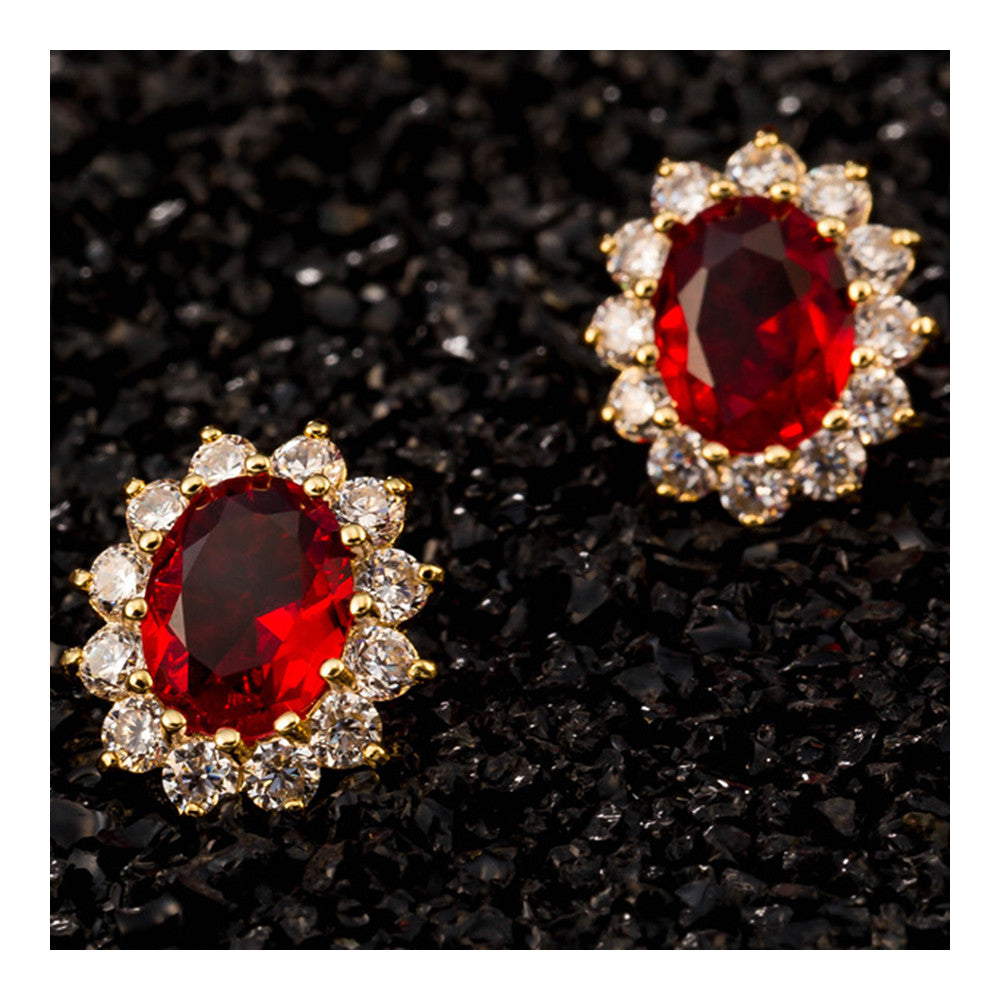 Vintage Court Big Gem Ear Studs   gold plated red zircon - Mega Save Wholesale & Retail - 3