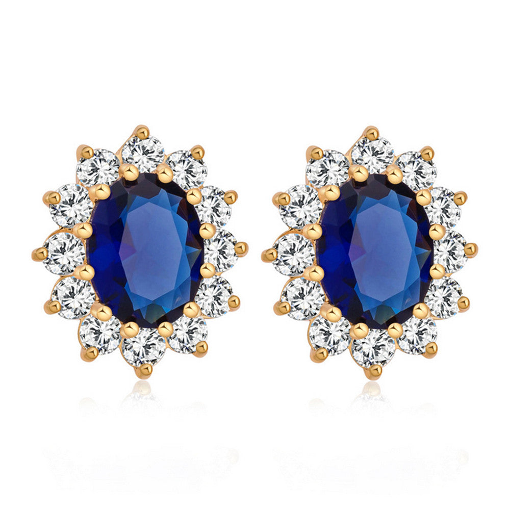 Vintage Court Big Gem Ear Studs    platinum plated blue zircon - Mega Save Wholesale & Retail - 1
