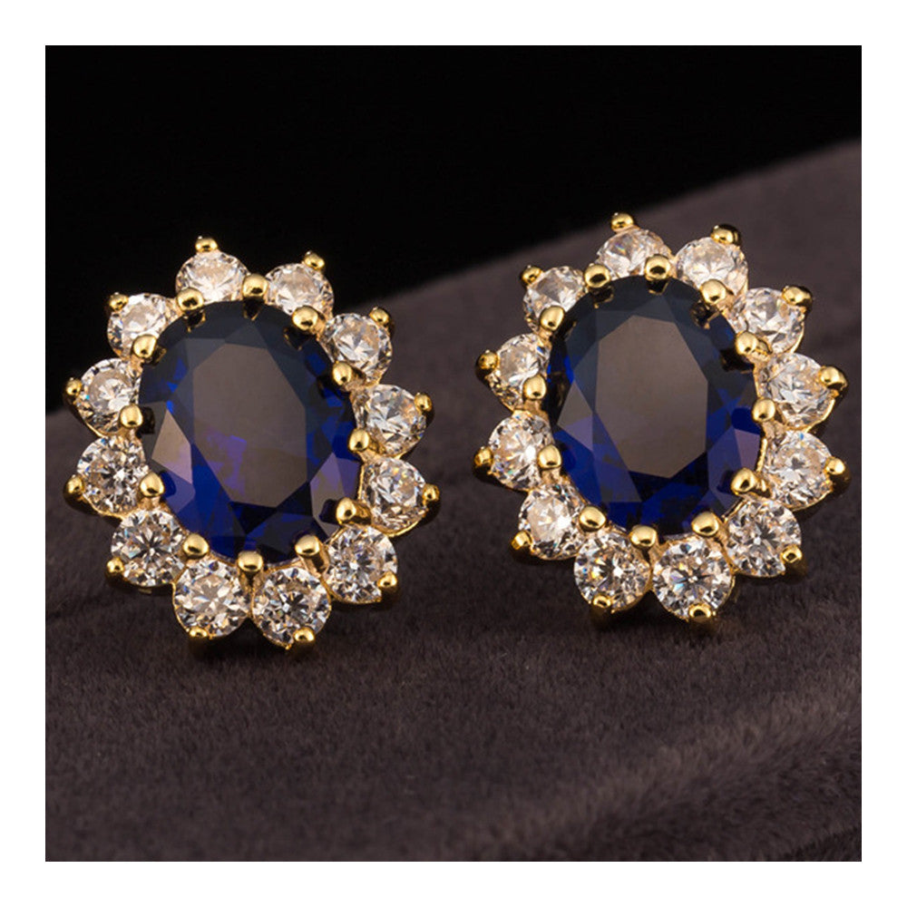 Vintage Court Big Gem Ear Studs    platinum plated blue zircon - Mega Save Wholesale & Retail - 3